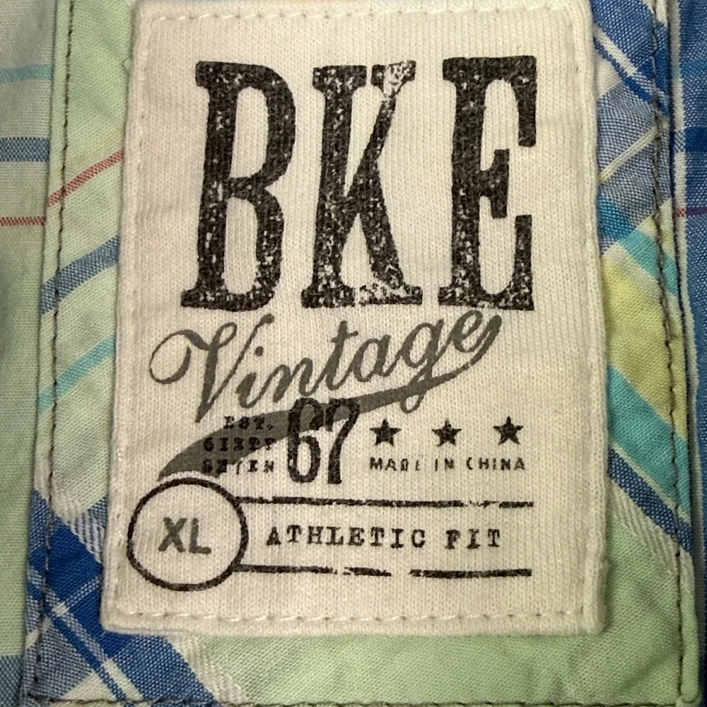 BKE Vintage Western Shirt Mens XL Athletic Fit Plaid Pearl Snap Cowboy Buckle